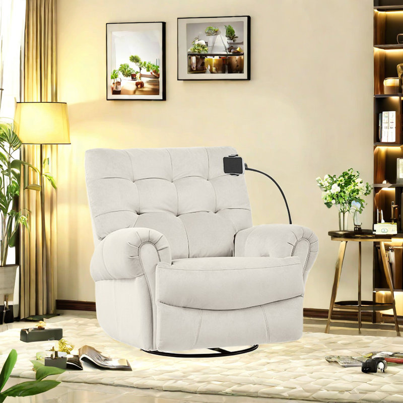 Tebbe Upholstered Swivel Recliner, Cream