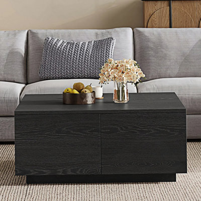 Table basse carrée 33,25 po à 4 tiroirs, noire