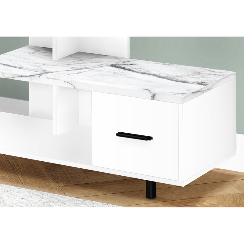 Modern 48 Inch Tv Stand With White Marble Look Decoration And Storage Availability For Living Room & Bedroom 48" Look, Media Entertainment Center Capacity