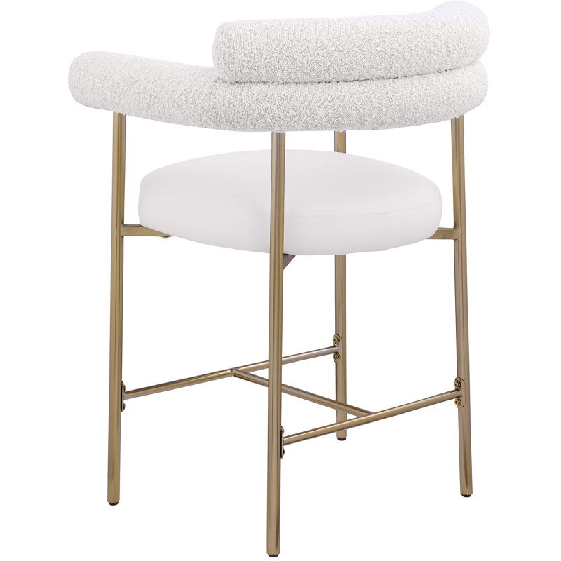 Tabouret de comptoir 26 po Blake, Cuir végétalien / tissu bouclé, Crème, crème, Or brossé