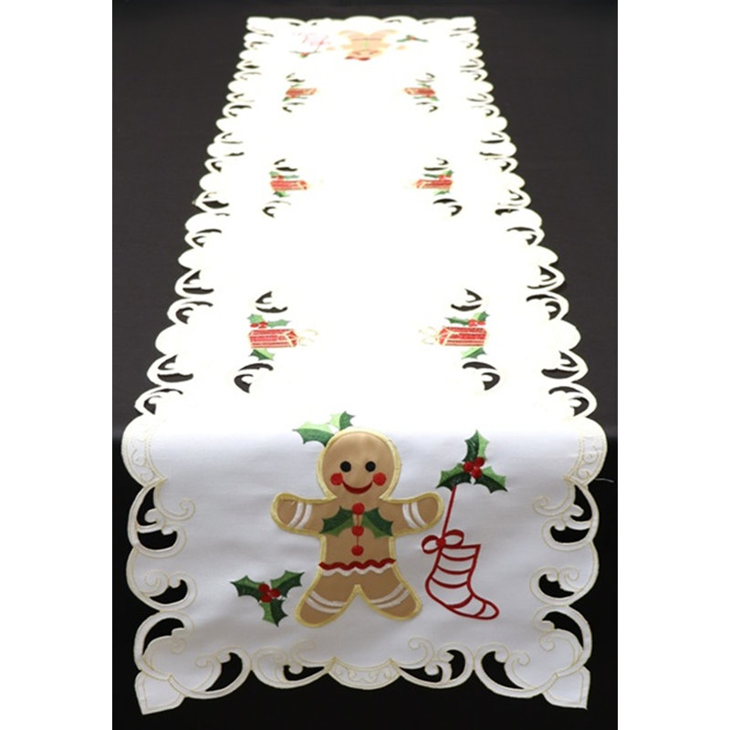 Chemin de table brodé (40,6 x 182,9 cm) - Blanc/Pain d'épices, 16 po x 72 po, Ne s’applique pas