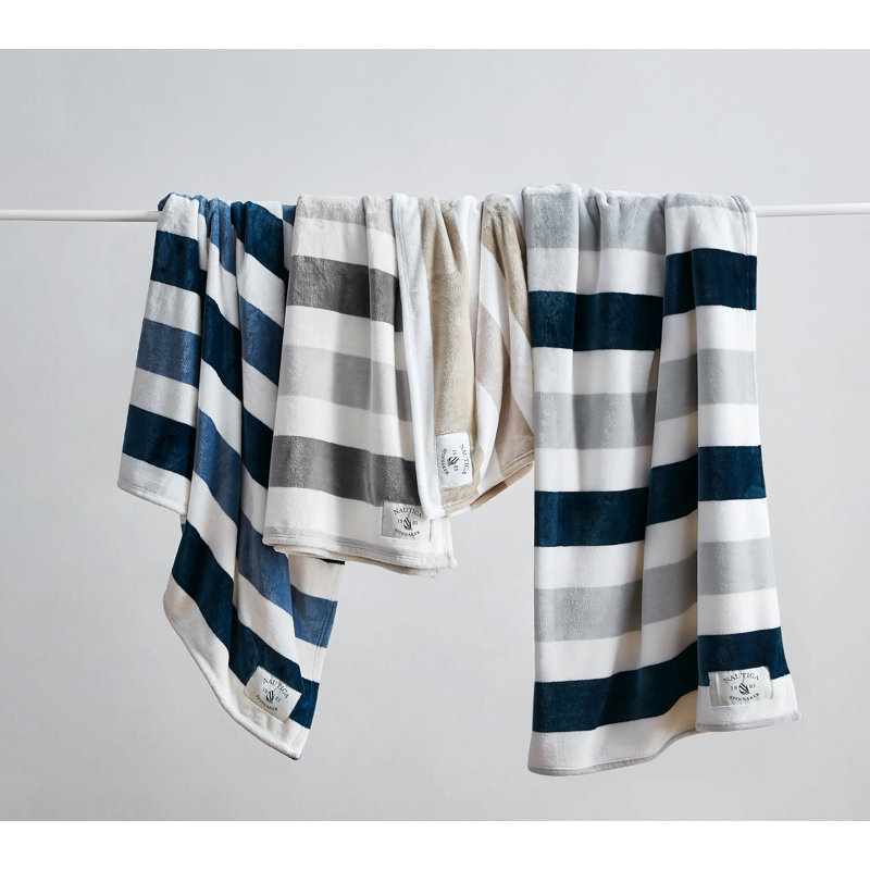 Jeté en peluche ultra doux Nautica, Bleu marine/gris