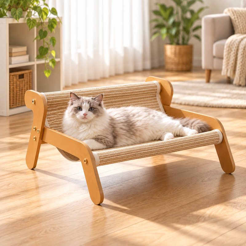 Méridienne à griffer Modern Sisal, cadre en bois avec surface tissée pour chats d'intérieur
