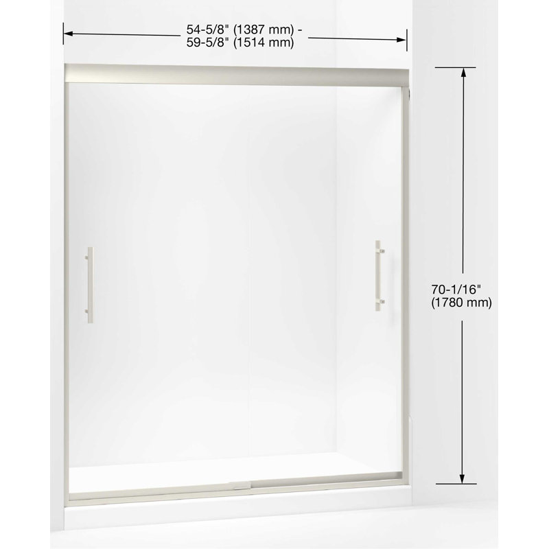 Porte de douche coulissante double sans cadre l 56,62" x h 70,06" avec technologie de couche propre Finesse