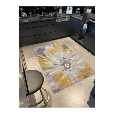 Tapis lavable jaune à motif géométrique à motif géométrique tissé