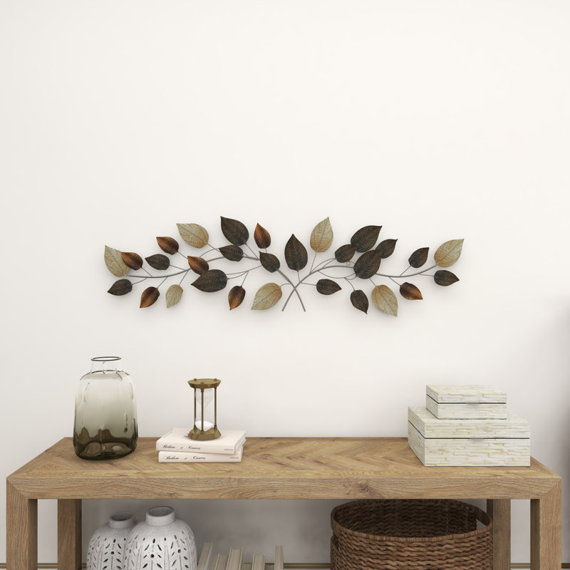 Bronze Metal Long Textured Leaf Wall Décor with Multiple Shades