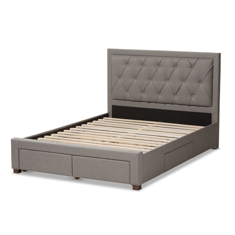 Lit plateforme tapissier avec rangement Aurelie, Très grand, gris