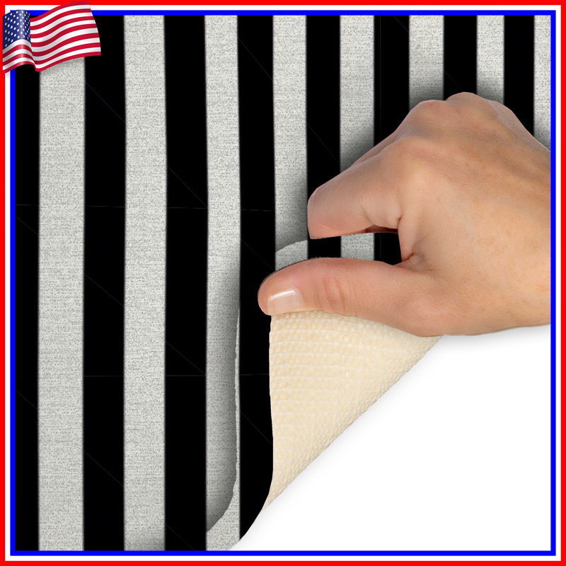 Tapis de bain à rayures, L 34 po x L 21 po, Rayures blanc / noir