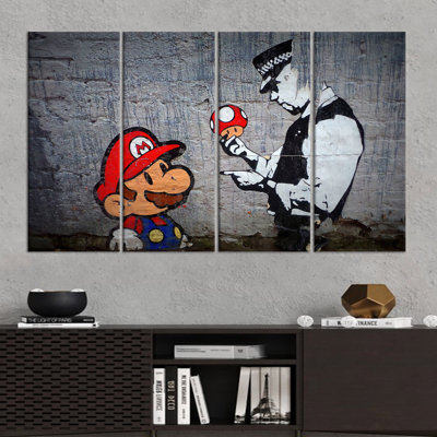 Impression sur toile Banksy Super Mario Graffiti - impression de jeu imprimée, toile tendue 4P