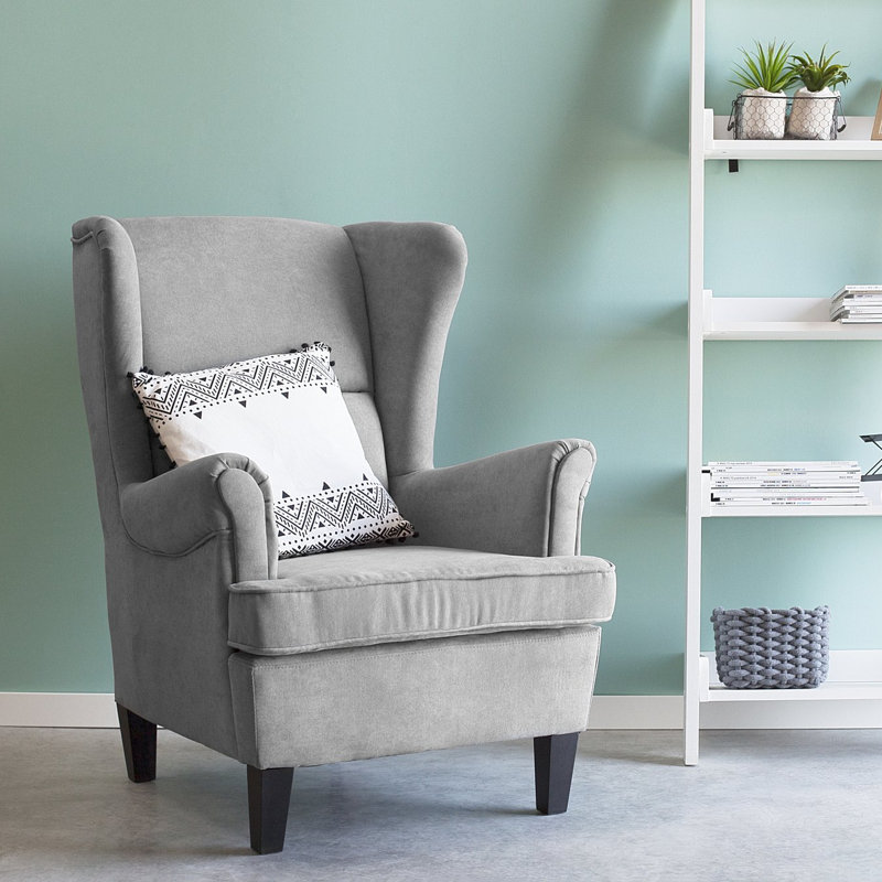 Milne Upholstered Wingback Chair, Grey