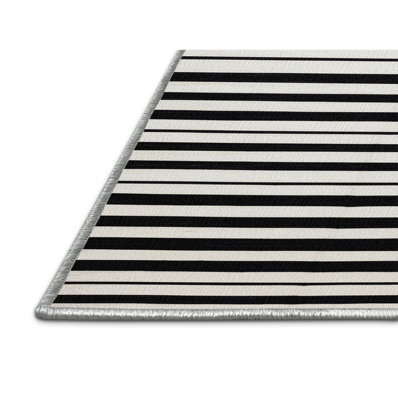  Tapis lavable rayé noir et blanc, Rectangle 7 pi x 9 pi