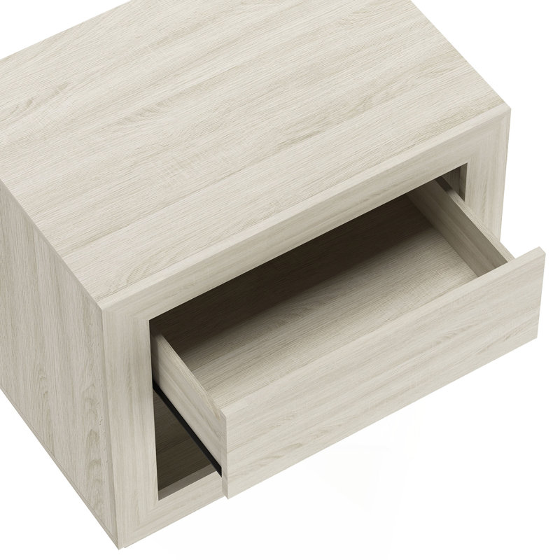 Table de chevet large à cadre encadré, tiroir simple avec tirette dissimulée et compartiment de rangement inférieur ouvert, armoire de chambre basse à base de socle flottant