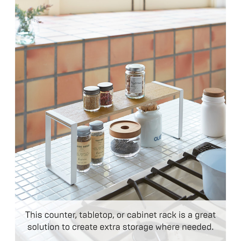 White Steel and Wood Countertop Spice Rack Organizer