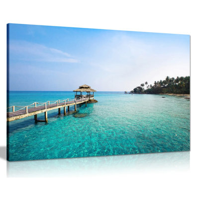 Paradise Island Caribbean Pier Maldives - Wrapped Canvas Print