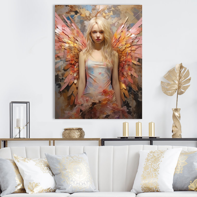 «Pink Butterfly Woman Glam», art mural glam, H 32 po x l 24 po x P 1 po, Toile tendue