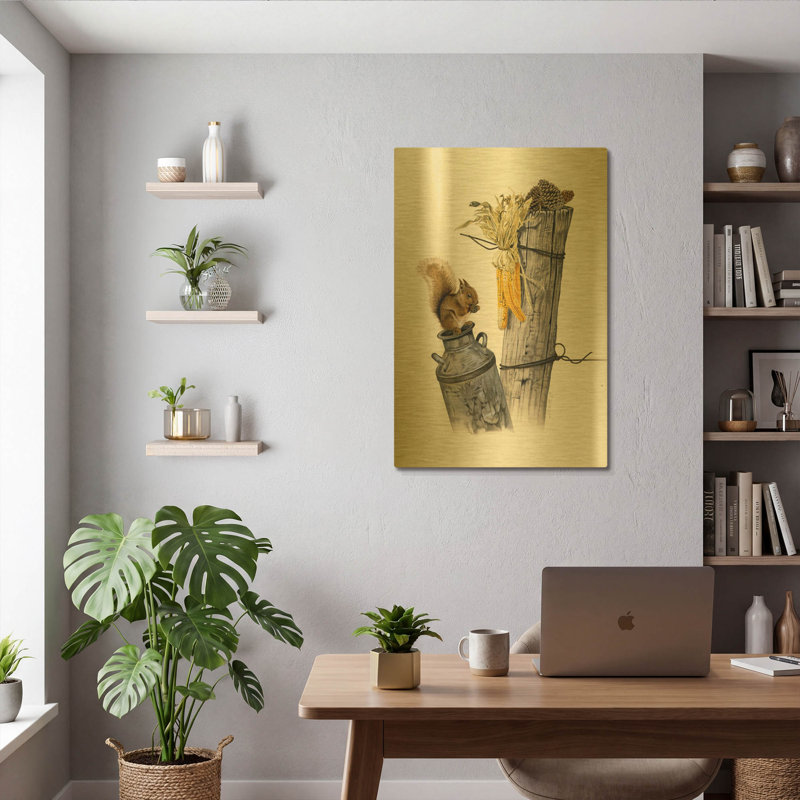 « L'heure du repas », œuvre murale en métal doré de Joh Naito, 61 x 91 cm, 24 po x 36 po