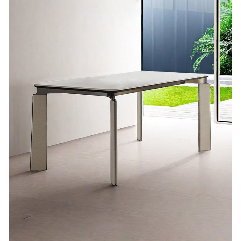 Cream-style Rectangular Sintered Stone Dining Table, 29.53"H x 70.87"L x 35.43"W