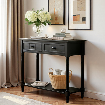 Vintage Console Table With Two Drawers And Bottom Shelf