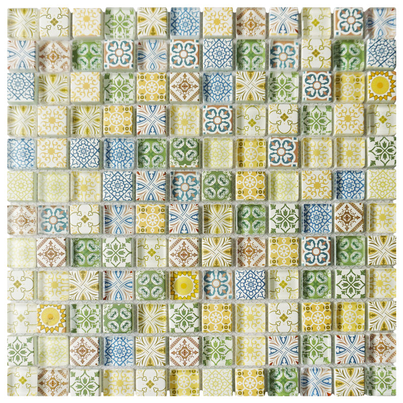 Mediterranean 11.82 in. x 11.82 in. Squares Glossy Glass Mosaic Tile, Gold
