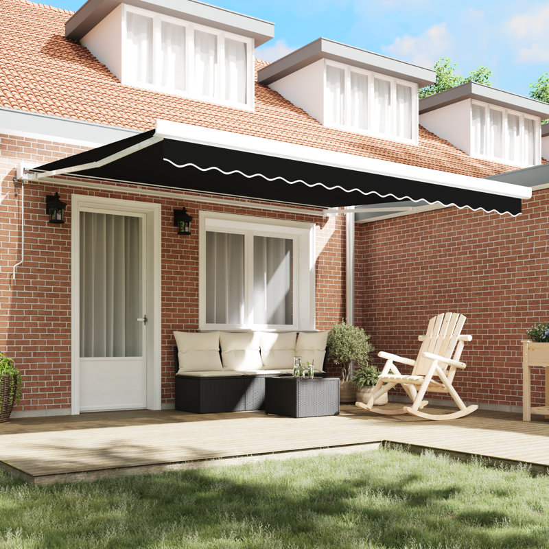 17 Stories Polyester Cover Retractable Patio Awning, Black, 382 cm W x 295 cm D