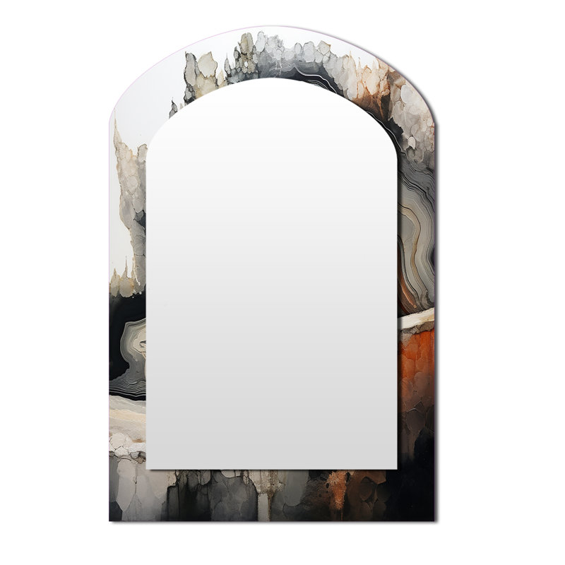 Stone Geode Scenery Minimalism - Stone Geode Asymmetrical Decorative Wall Mirror, Beige Arch Large Mirror, Printed Metal Art