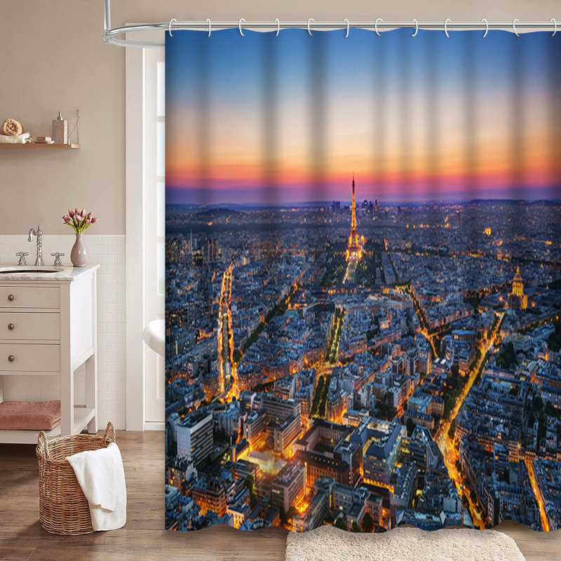 Rideau de douche Paris Night Eiffel Tower Sunset avec 12 crochets, L 72 po x l 84 po