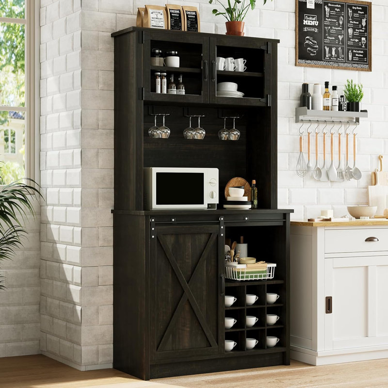 72" Farmhouse Tall Coffee Bar Cabinet , Black