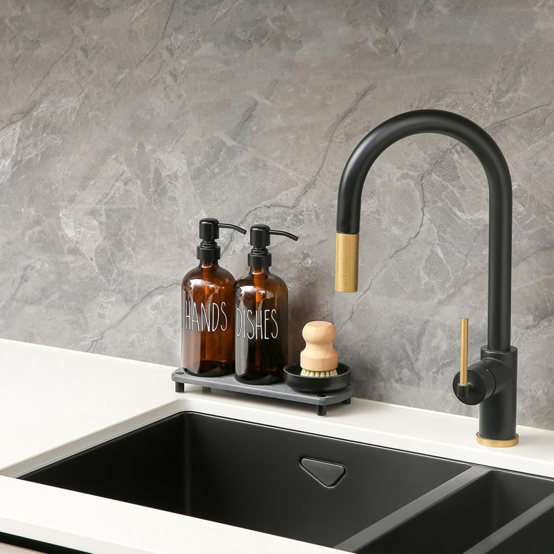 Soap Dispenser Set Comes With Stainless Steel Pumps, Instant Dry Tray, And Dish Scrub Brush, Suitable For Kitchen Decor And Accessories