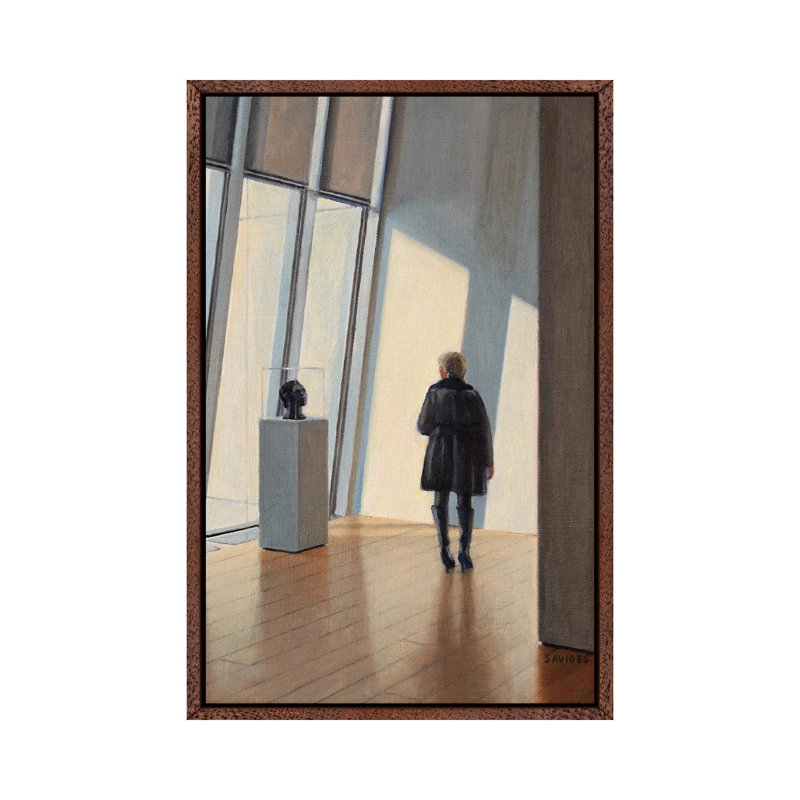 Museum Encounter by Nick Savides - Floater Frame Print on Canvas, 101.6 cm H x 66.04 cm W, Classic Brown Wood Framed Canvas