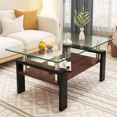 Table basse avec plateau en verre