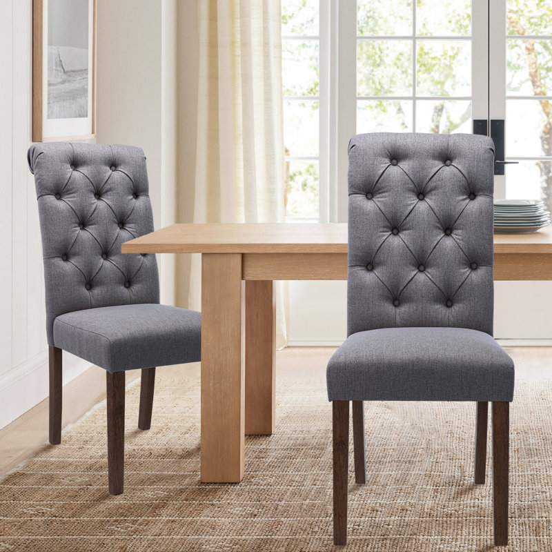 Artemisia Tufted Upholstered Wooden Dining Chairs, Gray