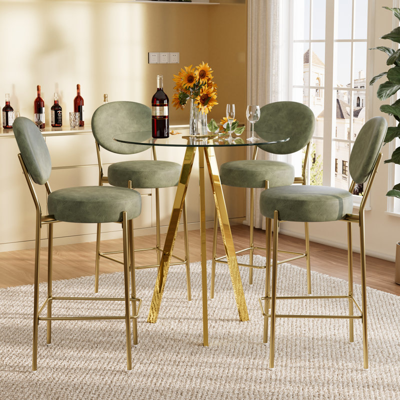 Ensemble de 6 tabourets de comptoir de bar, pieds en tissu d'ameublement dorés pour la cuisine, Vert, 6