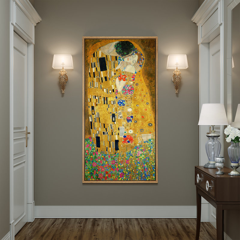 «Famous Artwork The Kiss» par Gustav Klimt, reproduction d'art sur toile, H 60 po x l 30 po, Reproduction avec cadre flottant
