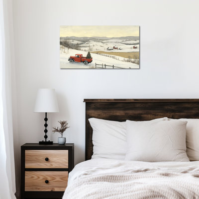 GUTTATY Christmas Canvas Wall Art, Festive Red Truck Snow Scene Canvas Prints, Rustic Winter Picture Wall Decor, Christmas Hanging Artwork Poster for Living Room, Bedroom, Office, 40x20 Inch