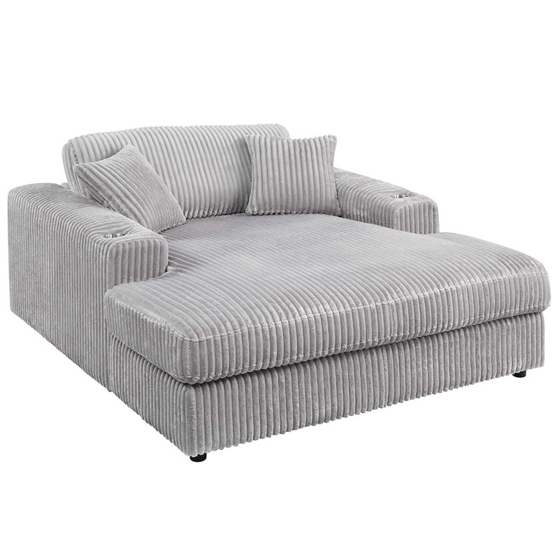 Chaise longue Hilde avec 2 coussins, velours côtelé gris clair
