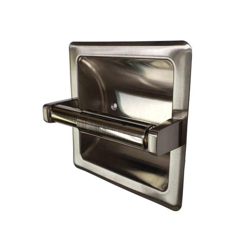 Porte-papier hygiénique encastré avec plaque de fixation galvanisée, Nickel satiné