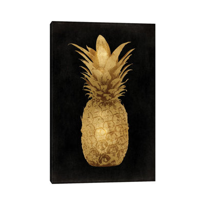 Gold Pineapple On Black I by Kate Bennett - Wrapped Canvas Painting