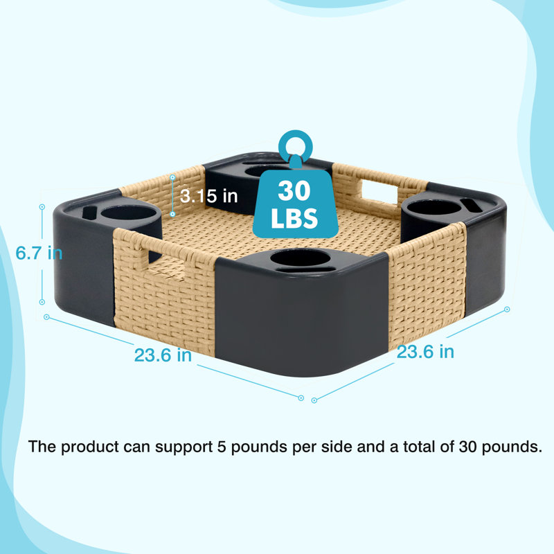 Plateau flottant en osier, plateau de service pour piscine, plateau flottant pour spa, Light Brown