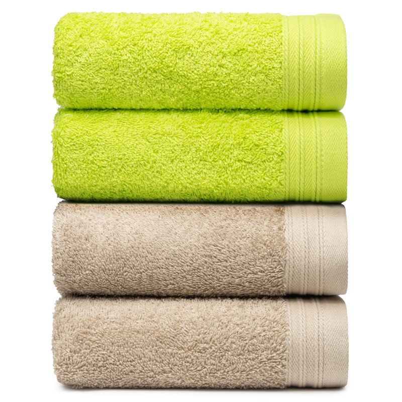 Ensemble de serviettes essuie-mains 100% coton 4 pièces Kendra, Vert pomme / sable