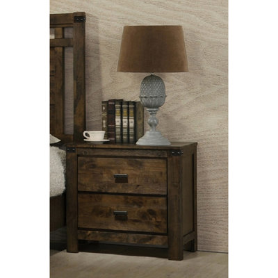 Table de chevet de style rustique en bois massif avec 2 tiroirs et une armoire à tiroirs de style industriel robuste avec finition brune