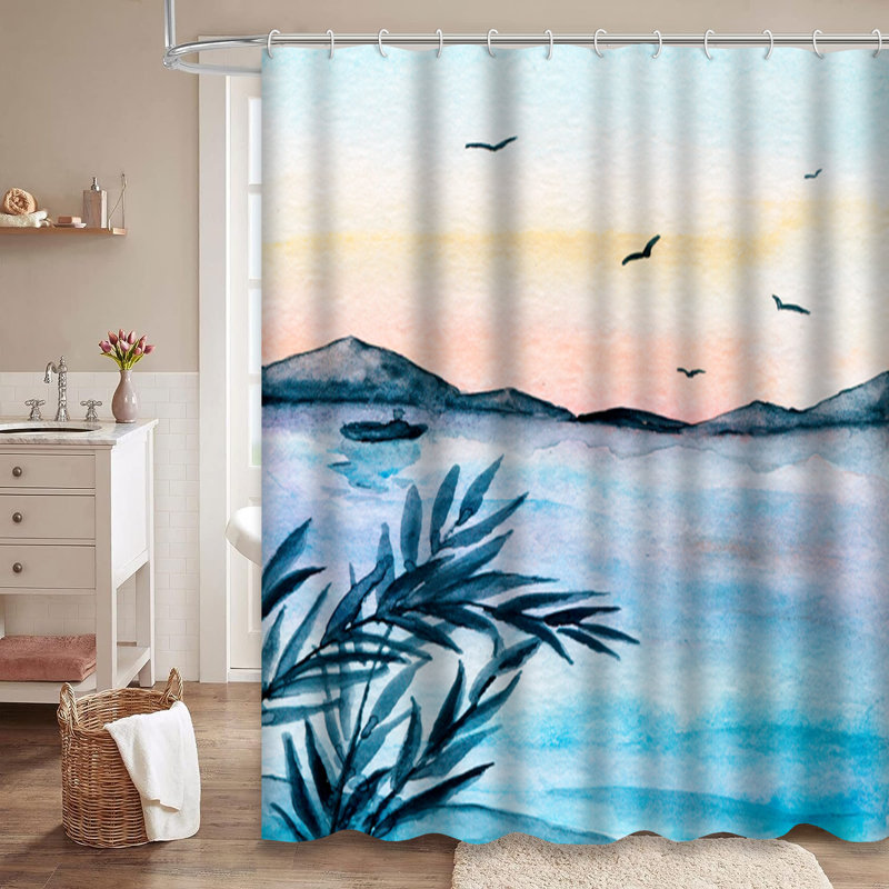 Rideau de douche avec 12 crochets Watercolor Mountains Sunset Lake, L 72 po x l 72 po