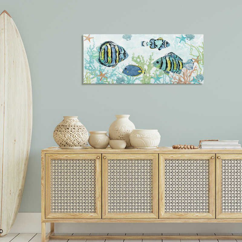  "Divers poissons sous l'eau", art mural par Carol Robinson, H 20 po x l 48 po