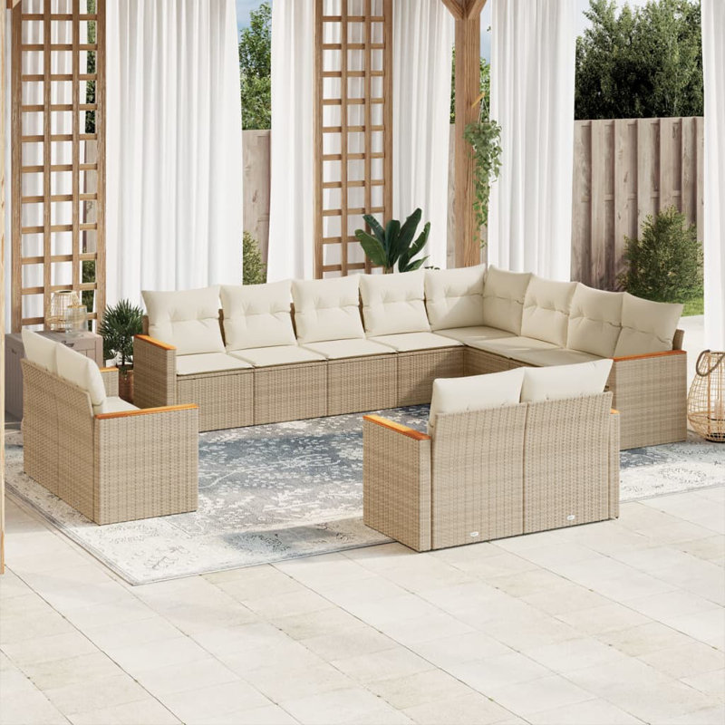  Garden Sofa Set Beige, Cream White, Cream White Cushion/Beige Frame