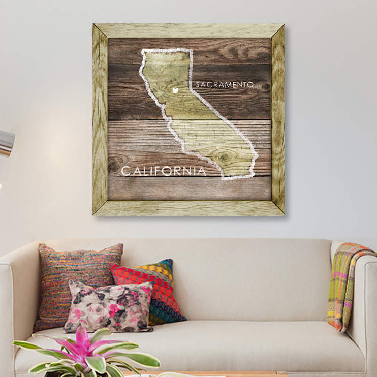 « california rustique map », impression sur toile, H 26 po x l 26 po x P 1,5 po, Pas de tapis, Toile tendue