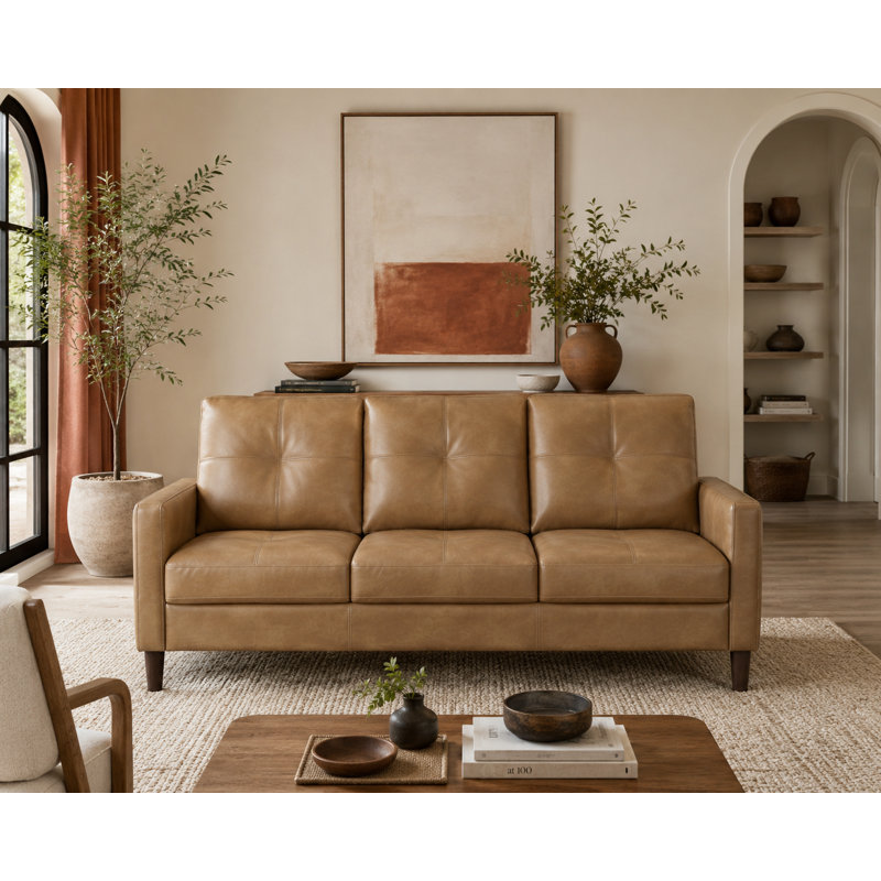 Almanza 75"W Vegan Leather Sofa · Mid-Century Modern for Living Room