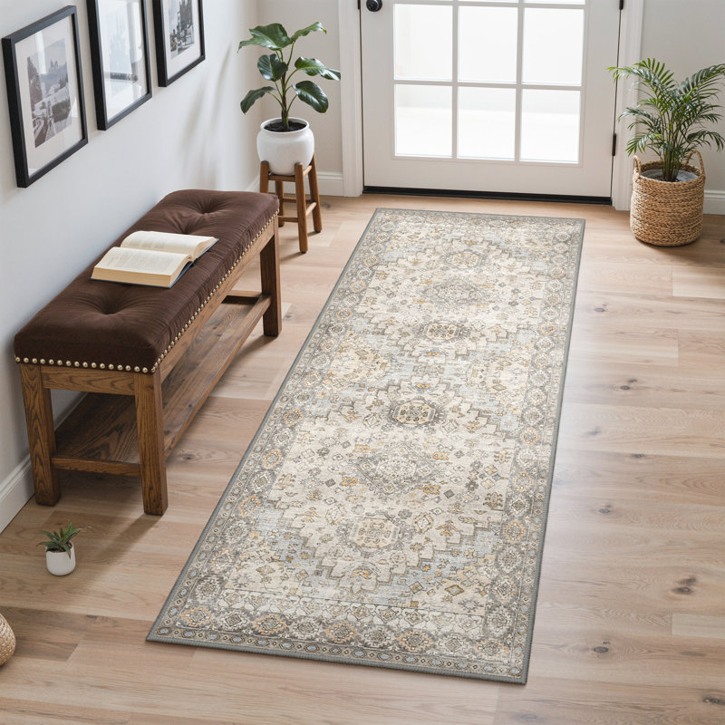 Oriental Neutral Taupe / Gray Machine Washable Non-Slip Indoor Area Rug, Runner 2' x 5', Taupe