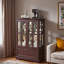 Vitrine avec bande lumineuse RVB en couleur, tablettes en verre réglables en hauteur et tiroir rabattable-658712901
