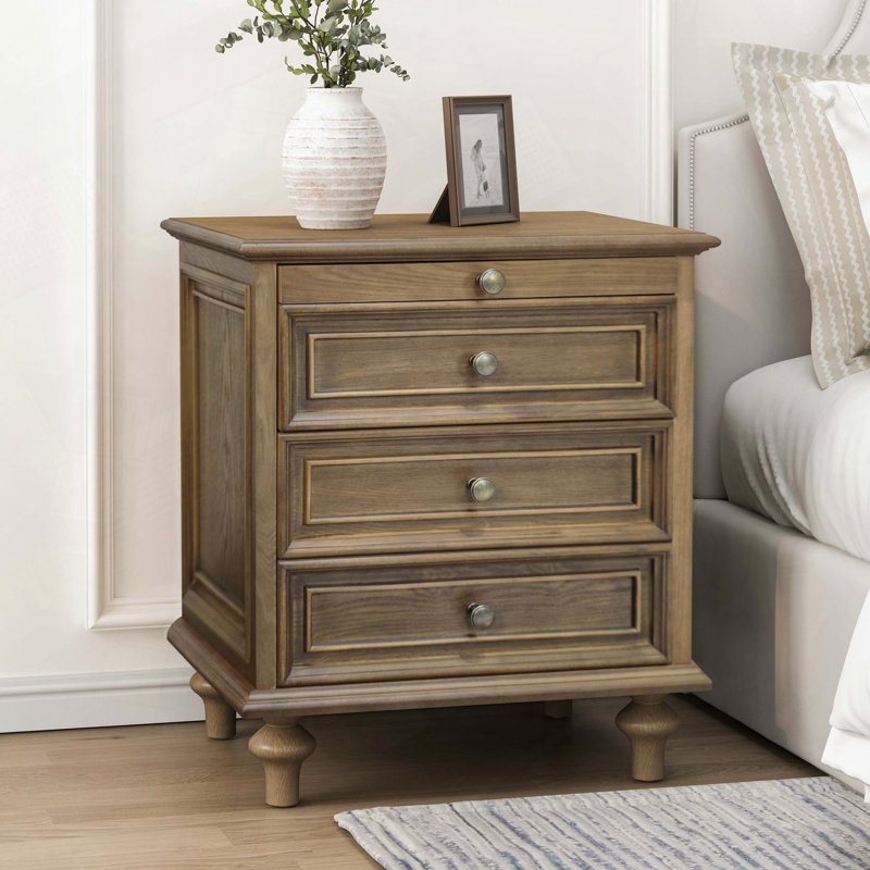 Tablette cachée 4 tiroirs Farmhouse Nightstands, Marron clair