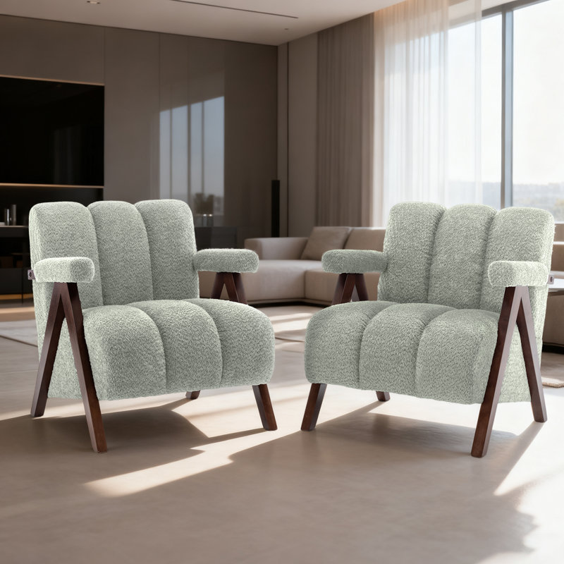 Fauteuil Dormon rembourré avec pieds en bois massif, Sauge