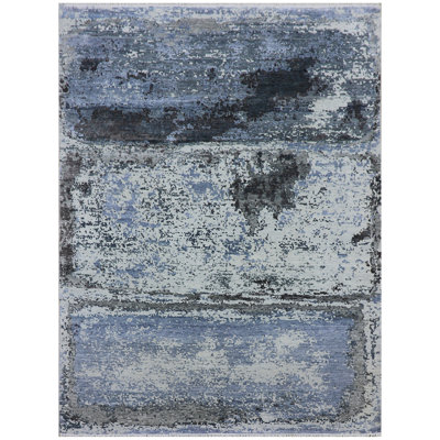Tapis bleu / ivoire de haute qualité noué à la main